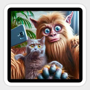 Surprised Scared Cat Selfie Sasquatch Bigfood Cute Funny Sticker